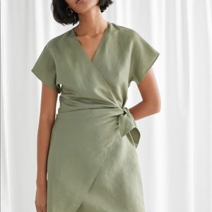 & Other Stories Green Linen Wrap Dress